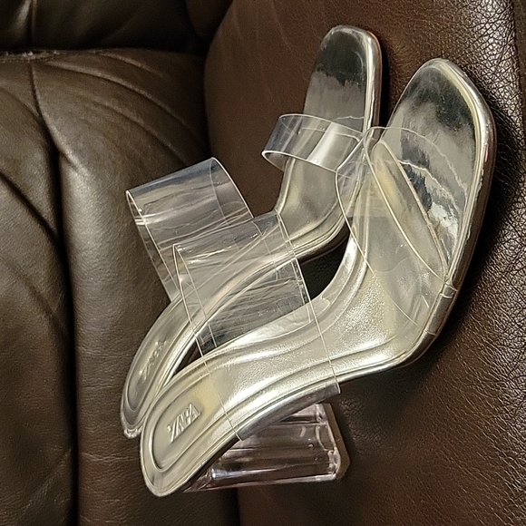 ZARA NWOT, Transparent Heeled Sandals - size 7 ( EU 37) Silver Heel height 3.9 " - Picture 12 of 12